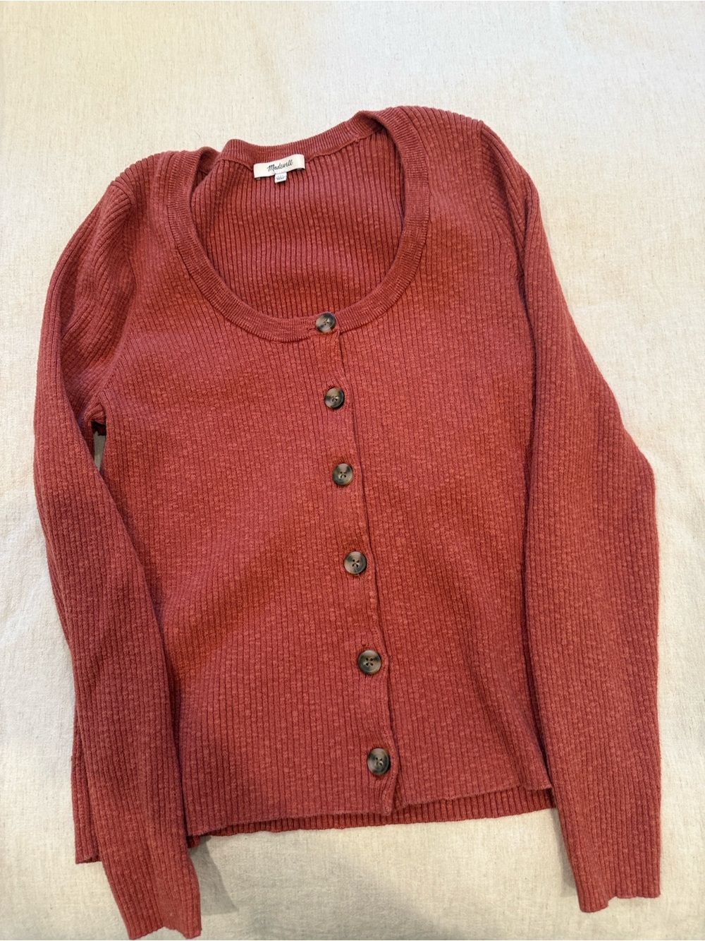 Madewell Women's Rust Ribbed Button-Front Cardigan - Picture 3 of 3